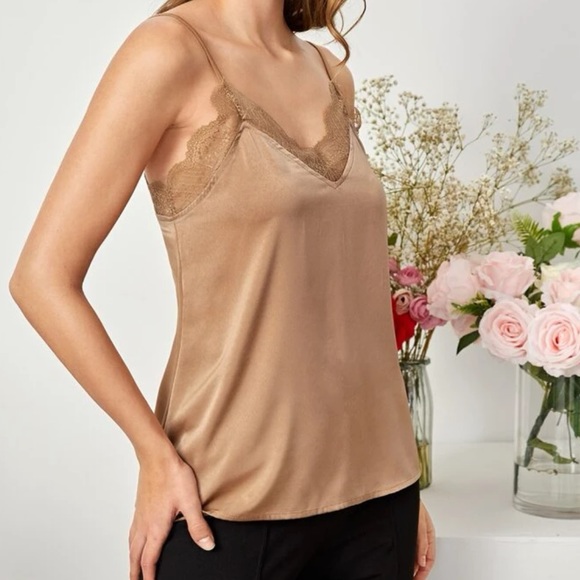 Boho Tan Lace Trim Camisole Top - Picture 5 of 5